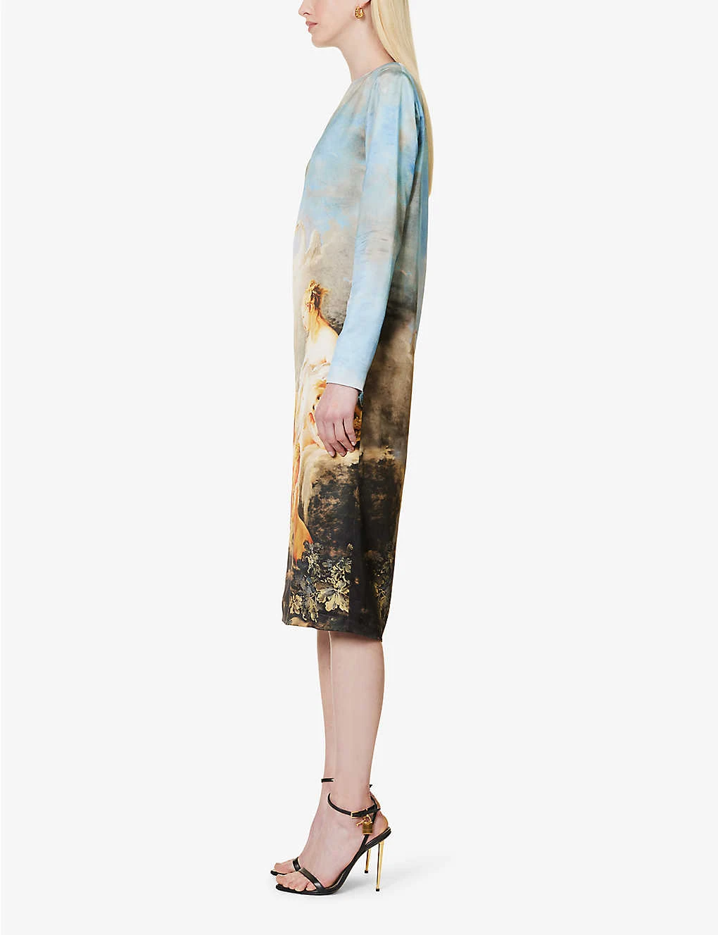 Roberto Cavalli Graphic-print Long-sleeved Satin Midi Dress 3 Roberto Cavalli Graphic-print Long-sleeved Satin Midi Dress - Image 3