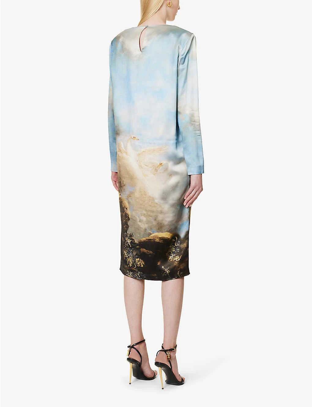Roberto Cavalli Graphic-print Long-sleeved Satin Midi Dress 4 Roberto Cavalli Graphic-print Long-sleeved Satin Midi Dress - Image 4