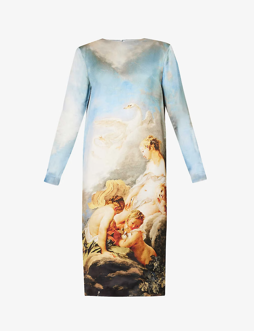 Roberto Cavalli Graphic-print Long-sleeved Satin Midi Dress 1 Roberto Cavalli Graphic-print Long-sleeved Satin Midi Dress