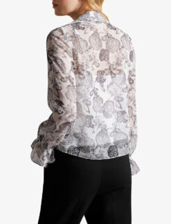 Ted Baker Anniye Ruffle-trim Grafic-print Woven Blouse -Ted Bakee Clothing Shop R04181239 WHITE ALT03
