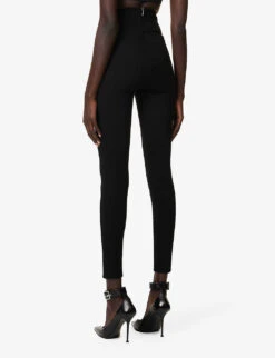 Scuba Obsidian-embellished Slim-fit High-rise Stretch-woven Trousers -Ted Bakee Clothing Shop R04181386 BLACK ALT03