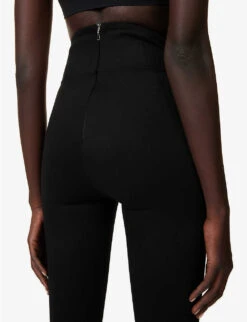 Scuba Obsidian-embellished Slim-fit High-rise Stretch-woven Trousers -Ted Bakee Clothing Shop R04181386 BLACK ALT05