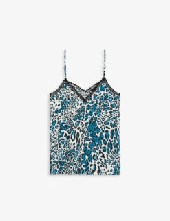THE KOOPLES Leopard-print Lace-trim Silk Camisole Top