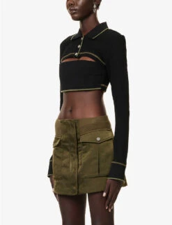 Dion Lee Shrunken Cut-out Cropped Cotton Top -Ted Bakee Clothing Shop R04181836 BLACK ALT02