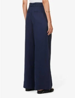 ME AND EM Belted Wide-leg High-rise Woven Trousers -Ted Bakee Clothing Shop R04181885 NAVYECLIPSE ALT03