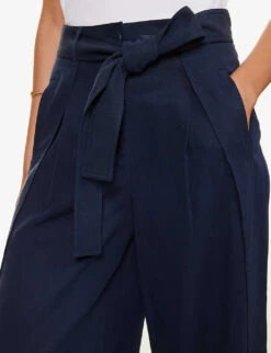 ME AND EM Belted Wide-leg High-rise Woven Trousers -Ted Bakee Clothing Shop R04181885 NAVYECLIPSE ALT04