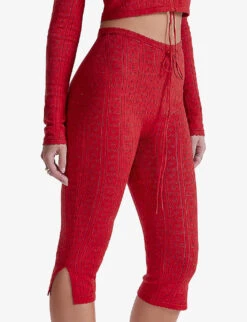 Abigail Split-hem Fitted High-rise Knitted Trousers -Ted Bakee Clothing Shop R04181979 CHERRY ALT02