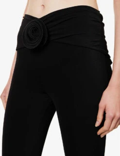 Magda Butrym Floral-embellished Skinny-leg Mid-rise Stretch-woven Leggings -Ted Bakee Clothing Shop R04183248 BLACK ALT04