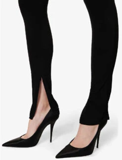 Magda Butrym Floral-embellished Skinny-leg Mid-rise Stretch-woven Leggings -Ted Bakee Clothing Shop R04183248 BLACK ALT05