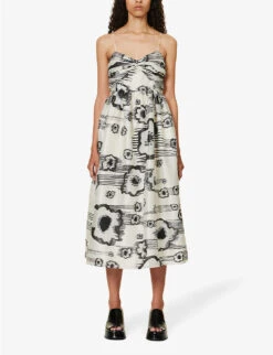 Stine Goya Abby Abstract-print Recycled Polyester-blend Midi Dress -Ted Bakee Clothing Shop R04183757 MOVINGFLOWERS ALT02