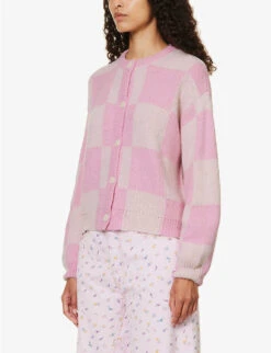 Stine Goya Ash Checked Alpaca-blend Knitted Cardigan -Ted Bakee Clothing Shop R04183766 ORCHIDCHECK ALT02