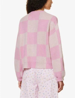 Stine Goya Ash Checked Alpaca-blend Knitted Cardigan -Ted Bakee Clothing Shop R04183766 ORCHIDCHECK ALT03