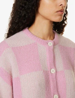 Stine Goya Ash Checked Alpaca-blend Knitted Cardigan -Ted Bakee Clothing Shop R04183766 ORCHIDCHECK ALT04