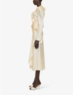 Philosophy Di Lorenzo Serafini Ruffle-trim V-neckline Woven Midi Dress -Ted Bakee Clothing Shop R04183939 IVORY ALT02