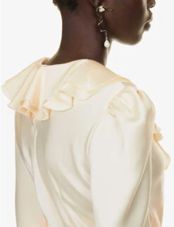 Philosophy Di Lorenzo Serafini Ruffle-trim V-neckline Woven Midi Dress -Ted Bakee Clothing Shop R04183939 IVORY ALT04