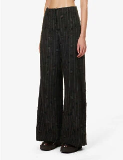Acne Studios Pinstriped Frayed-patch Cotton And Wool-blend Trousers -Ted Bakee Clothing Shop R04184389 ANTHRACITEGREY ALT02
