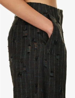 Acne Studios Pinstriped Frayed-patch Cotton And Wool-blend Trousers -Ted Bakee Clothing Shop R04184389 ANTHRACITEGREY ALT04