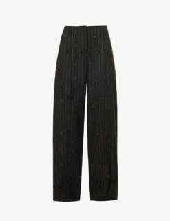 Acne Studios Pinstriped Frayed-patch Cotton And Wool-blend Trousers