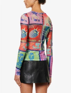 Graphic-print Slim-fit Stretch-recycled Polyester Mesh Top 8 Graphic-print Slim-fit Stretch-recycled Polyester Mesh Top -Ted Bakee Clothing Shop R04185514 THERMALSTAMP ALT03