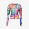 Graphic-print Slim-fit Stretch-recycled Polyester Mesh Top