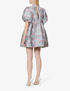 SISTER JANE Iceland Poppy Floral-print Woven-blend Mini Dress -Ted Bakee Clothing Shop R04185643 TURQUOISEBLUE ALT03