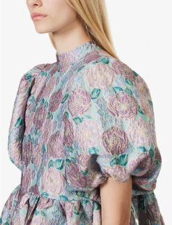 SISTER JANE Iceland Poppy Floral-print Woven-blend Mini Dress -Ted Bakee Clothing Shop R04185643 TURQUOISEBLUE ALT04