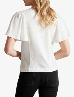 Ted Baker Hallenn Ruffle-sleeve Regular-fit Cotton-linen Blend T-shirt -Ted Bakee Clothing Shop R04186855 WHITE ALT02