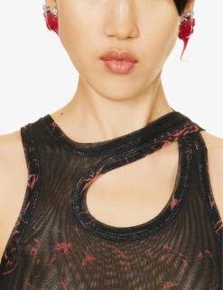 Graphic-print Cut-out Stretch-recycled Polyester Maxi Dress -Ted Bakee Clothing Shop R04187982 SKRIBBLRED ALT04