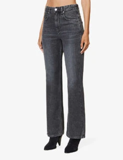 Isabel Marant Etoile Belvira Faded-wash Flared-leg High-rise Woven Jeans -Ted Bakee Clothing Shop R04188810 GREY ALT02