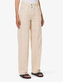 Isabel Marant Etoile Vimala Straight-leg Mid-rise Cotton Trousers -Ted Bakee Clothing Shop R04188813 ECRU ALT02