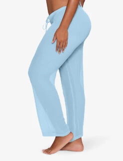 Drawstring-waist Wide-leg Low-rise Silk Trousers -Ted Bakee Clothing Shop R04189619 IRISBLUE ALT02