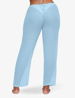 Drawstring-waist Wide-leg Low-rise Silk Trousers -Ted Bakee Clothing Shop R04189619 IRISBLUE ALT03