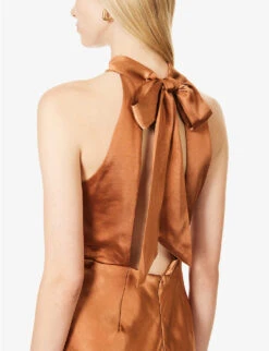 Halterneck Slim-fit Satin Maxi Dress -Ted Bakee Clothing Shop R04189849 RUST ALT04