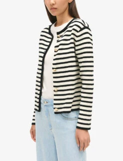 CLAUDIE PIERLOT Milou Two-tone Stripe Wool-blend Cardigan -Ted Bakee Clothing Shop R04189943 DIVERS ALT02