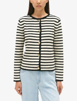 CLAUDIE PIERLOT Milou Two-tone Stripe Wool-blend Cardigan -Ted Bakee Clothing Shop R04189943 DIVERS ALT04