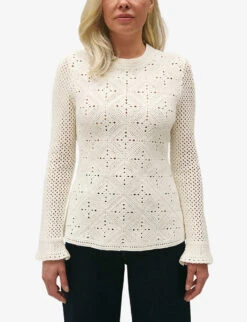 CLAUDIE PIERLOT Round-neck Openwork-detail Knitted Jumper -Ted Bakee Clothing Shop R04189946 NATURELS ALT02
