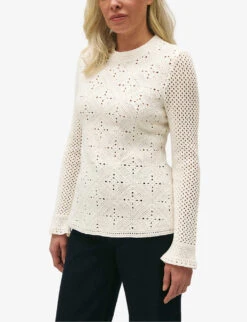 CLAUDIE PIERLOT Round-neck Openwork-detail Knitted Jumper -Ted Bakee Clothing Shop R04189946 NATURELS ALT04