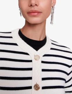 Maje Maracasse Striped Stretch-knit Cardigan -Ted Bakee Clothing Shop R04190017 BLEUS ALT04