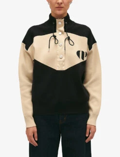 CLAUDIE PIERLOT Minimum Logo-embroidered Half-zip Jersey Sweatshirt -Ted Bakee Clothing Shop R04190091 BLEUS ALT02