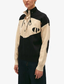 CLAUDIE PIERLOT Minimum Logo-embroidered Half-zip Jersey Sweatshirt -Ted Bakee Clothing Shop R04190091 BLEUS ALT04