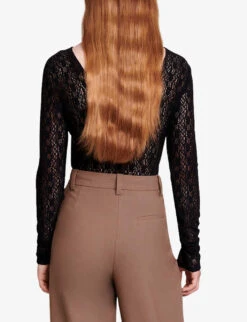 Maje Maiserane Long-sleeve Stretch-woven Top -Ted Bakee Clothing Shop R04190238 NOIRGRIS ALT03