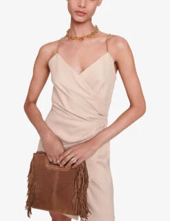 Maje Rosta Draped Stretch-linen Blend Mini Dress -Ted Bakee Clothing Shop R04190323 NATURELS ALT02