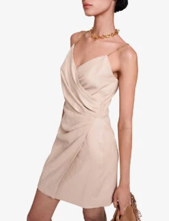 Maje Rosta Draped Stretch-linen Blend Mini Dress -Ted Bakee Clothing Shop R04190323 NATURELS ALT04