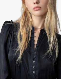 Zadig & Voltaire Relinda Ruffle-trim Satin Maxi Dress -Ted Bakee Clothing Shop R04191941 ENCRE ALT04