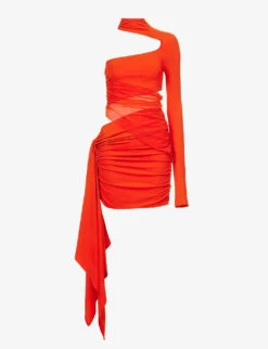 Mugler Asymmetric-neck Draped-panel Stretch-woven Mini Dress