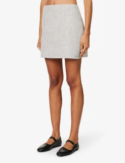 THEORY Check-print Brushed-texture Wool Mini Skirt -Ted Bakee Clothing Shop R04193349 IVORYMULTI ALT02