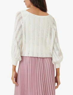 Balloon-sleeved Crochet Knitted Top -Ted Bakee Clothing Shop R04193987 OFFWHITE ALT02