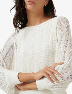 Balloon-sleeved Crochet Knitted Top -Ted Bakee Clothing Shop R04193987 OFFWHITE ALT03