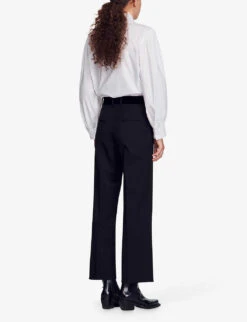 Sandro Poete Velvet-waistband Straight-leg Stretch-woven Trousers 8 Sandro Poete Velvet-waistband Straight-leg Stretch-woven Trousers -Ted Bakee Clothing Shop R04194615 NOIRGRIS ALT03