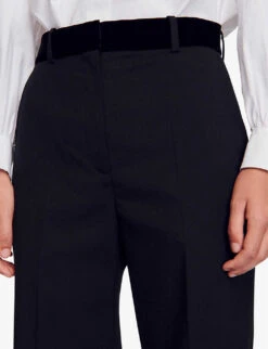 Sandro Poete Velvet-waistband Straight-leg Stretch-woven Trousers 9 Sandro Poete Velvet-waistband Straight-leg Stretch-woven Trousers -Ted Bakee Clothing Shop R04194615 NOIRGRIS ALT04